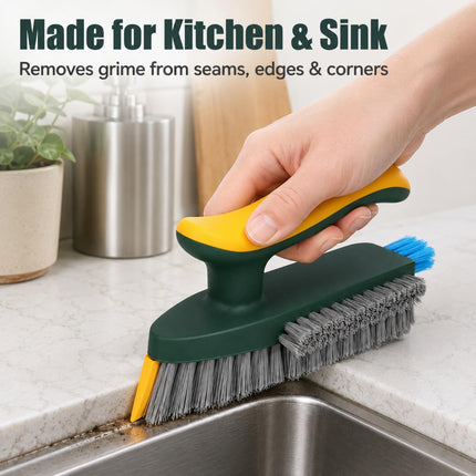 Alnorte 4-in-1 Grout and Scrubber Corner Brush with Scraper Tool, for Cleaning Tile, Grout, Kitchen, Bathroom, Sink, Floor, Shower - Green