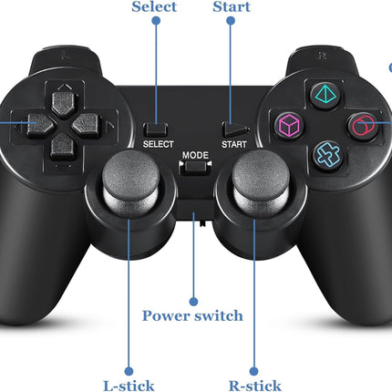 2 Pack Wireless Controller 2.4G double shock Compatible with PS2 /PS1/PC(Jet Black)