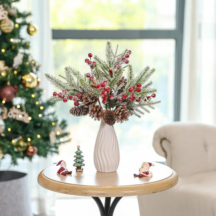 U'Artlines 20Pcs Christmas Red Berry Picks 10 inch Artificial Holly Branches with Red Berry and Pine Cones, Winter Holiday Floral Picks for Xmas Tree DIY Crafts Holiday Party Decoration
