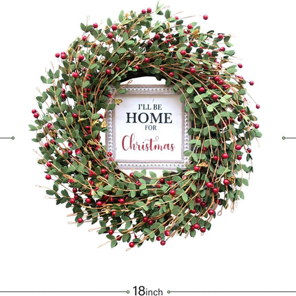 TEMPUS 20“ Christmas Wreath Artificial Berries Greens Wreath with Celebrate Christmas Sign Wreath for Front Door Wreath Home Farmhouse Holiday Party Festival Wall Decor (Red)