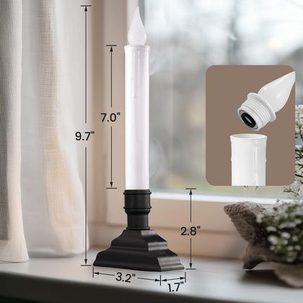 SURAIELEC 4 Pack Battery Operated Window Candles, Dusk-to-Dawn Window Lights with Removable Candle Holders, LED Flameless Candlesticks for Christmas Window, Mantel, Dining Table, Matte Black