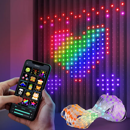 Curtain Lights Smart LED with APP DIY Curtain Strip Lamp with Programmable Music-Sync Dynamic IP65 Perfect for Outdoor Party Decoration Backdrop Decor 6.6 x 6.6ft 400RGB