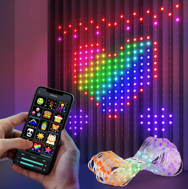 Curtain Lights Smart LED with APP DIY Curtain Strip Lamp with Programmable Music-Sync Dynamic IP65 Perfect for Outdoor Party Decoration Backdrop Decor 6.6 x 6.6ft 400RGB