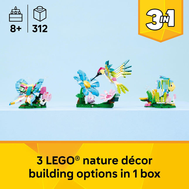LEGO Creator 3 in1 Wild Animals: Colorful Hummingbird Building Toy for Girls Boys & Kids Ages 8+ - Build a Bird Butterfly or Tropical Fish - Gift Idea for Birthdays - 31384