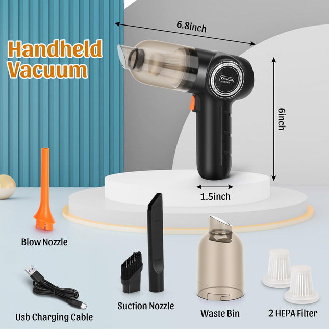 Car Vacuum Cleaner, Cordless Handheld Vacuum, 9000 Pa Portable Mini Vacuum With Multinozzles, Rechargeable 2In1 Car Vac & Air Blower For Carcomputerkeyboarddeskhomepetsewing Machine