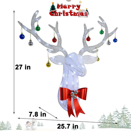 Hausse Lighted Christmas Wall Decoration Reindeer Head, 27" Pre-Lit 3D Xmas Rudolph Hanging Wreath, 8 Lighting Modes & Timer, Battery Operated for Winter Holiday Indoor Outdoor Front Door Window