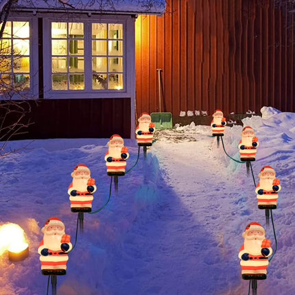 GOOTHY 2 Sets Snowman Christmas Pathway Stakes Lights, 7Ft C7 Outdoor String Lights with 8 Snowman Driveway Marker Lights, Connectable Christmas Decorations Pathway Lights for Yard Garden Walkway