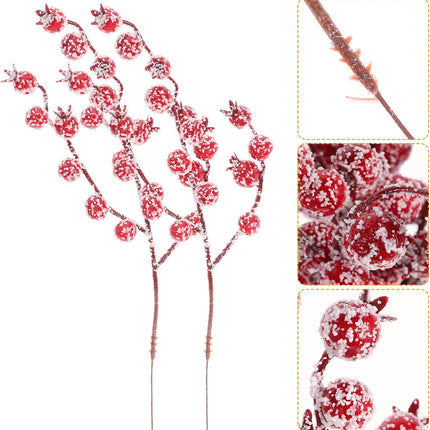 Amosfun 10 Pcs Artificial Berry Picks Christmas Frosted Holly Berry Stems Red Berry Branches for Christmas Tree Table Centerpieces Holiday Crafts DIY Ornaments