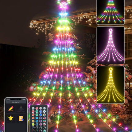 23FT Outdoor Christmas Decorations Star String Lights, Smart RGB Led Tree Lights Waterfall DIY Preset Scenes App Remote Control Large Unique Yard Lights for Outside Roof Home Xmas Holiday Decor