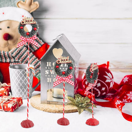 3 Pieces Christmas Table Decorations Merry Christmas Wreath Set with Buffalo Plaid Ribbon Bow Red Green Christmas Tiered Tray Decor Christmas Table Centerpieces Tabletop for Home Xmas Party Office