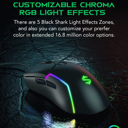 Black Shark Gaming Mouse Wired, USB Computer Ergonomic Mouse with 7 Adjustable DPI Up to 10,000, 7 Programmable Buttons, 5 Modes RGB Backlight, Optical Gamer Mice for Windows PC Laptop Mac