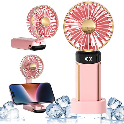 Poratble Handheld Fan Rechargeable Mini Hand Fan 3000Mah Battery Operated Usb Fan With 5 Speeds Led Display Small Personal Fold