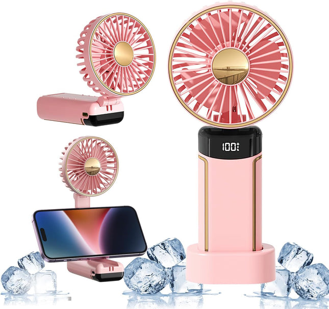 Poratble Handheld Fan Rechargeable Mini Hand Fan 3000Mah Battery Operated Usb Fan With 5 Speeds Led Display Small Personal Fold