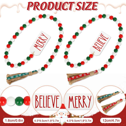 Whaline 2Pcs Christmas Wooden Bead Garlands Xmas Natural Wood Bead Garland with Rope Tassel Classical Red Green Beads Hanging Decor for Farmhouse Tiered Tray Home Wall Decor Christmas Party Suppliers