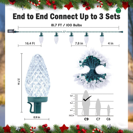 Minetom C9 LED Christmas Lights Outdoor - 81 FT 100 LED Plug in Fairy Lights with Timer & 8 Modes, Waterproof Commercial Grade Extendable for Indoor Outdoor Roofline Patio Yard Xmas Decoration, White