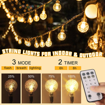 50ft String Lights -𝗠𝘂𝗹𝘁𝗶-𝗖𝗼𝗹𝗼𝗿+𝗪𝗮𝗿𝗺 𝗪𝗵𝗶𝘁𝗲 (𝟮-𝗶𝗻-𝟭), Extendable Crystal Globe String Lights Plug in for Outdoor & Indoor Bedroom, Classroom,Dorm,Patio