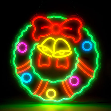 FITNATE Christmas Wreath Neon Sign for Wall Door Decor, Dimmable Christmas Neon Light, USB Powered LED Neon Sign for Living Room, Bedroom, Christmas Party Decor