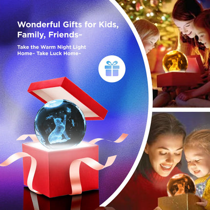 3D Cat Crystal Ball Night Light 3.15in K9 Cat Lamp with 16 Colors Change Wooden Base and Remote Control Christmas Cat s for Cat Lovers Girl Women Friends