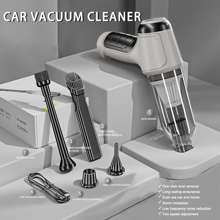 Mini Cordless Car Vacuum Cleaner, Wireless Handheld Usb Chargeable, 9000Pa Strong Suction, 3 In 1 Dust Buster&Air Blower&Hand Pump, Dry&Wet Use Car, Keyboard, Inflatedeflate Swim Ring White