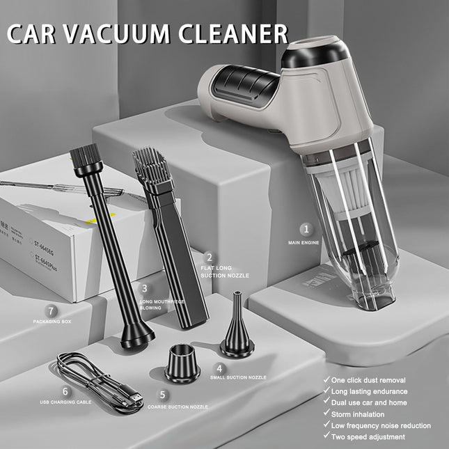 Mini Cordless Car Vacuum Cleaner, Wireless Handheld Usb Chargeable, 9000Pa Strong Suction, 3 In 1 Dust Buster&Air Blower&Hand Pump, Dry&Wet Use Car, Keyboard, Inflatedeflate Swim Ring White