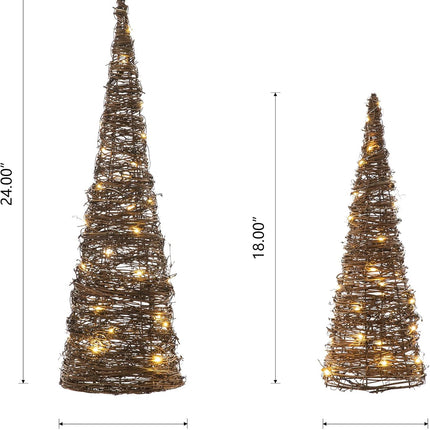 Glitzhome Set of 2 Lighted Christmas Rattan Table Tree Decorative Rattan Table Tree Table Centerpiece for Christmas Party Festival Home Decor Xmas Decorations