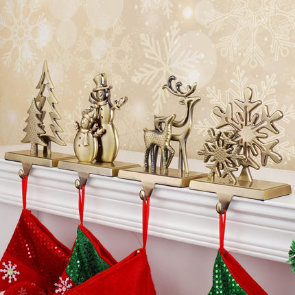 Christmas Stocking Holders for Mantle Christmas Stocking Hangers for Fireplace Anti-Slip Mantel Hanger Hooks for Stocking Hanging Ornament Firepiece Xmas Decor (Bronze Set)