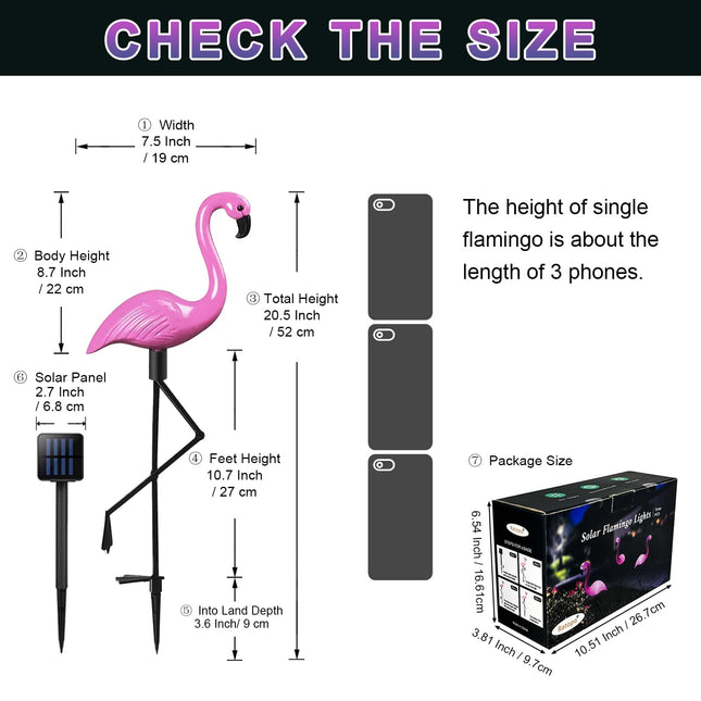 Solar Flamingo Light 3 Pcs, Waterproof Solar Garden Lights Outdoor Decor, Pink Flamingo Garden Decor, Birthday Christmas Home , for Yard Lawn Walkway Pathway