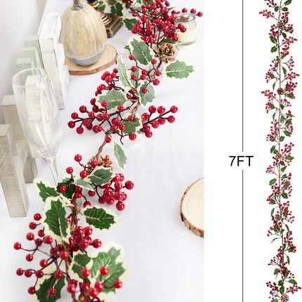 Artiflr 7FT Red Berry Christmas Garland with Pine Cone Garland Artificail Berry Garland Indoor Outdoor Garden Gate Hone Decoration for Winter Holiday Year Decor