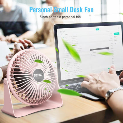 Beskar Usb Small Desk Fan Portable Fans With 3 Speeds Strong Airflow, Quiet Operation And 360°Rotate, Personal Table Fan