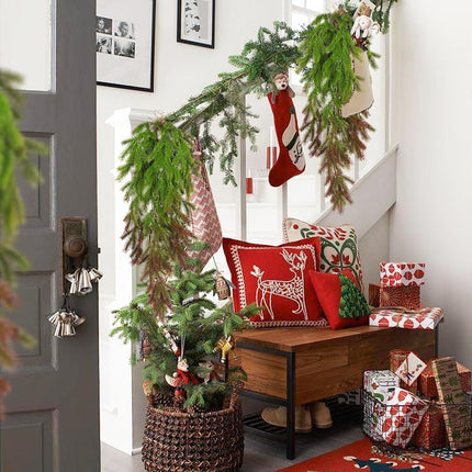 RECUTMS 2Pcs Christmas Pine Garland 3.3FT Hanging Fake Pine Needle Plants Faux Greenery Winter Norfolk Pine Swag Artificial Wreath Decor for Christmas Indoor Outdoor Holiday Table Mantel Winter (Red)