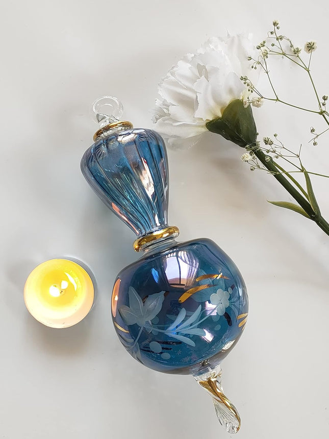 Blue ripple Glass ornament for Christmas tree decorations Ribbed Glass summer decorations for home Christmas decorative for living room house decorating s hanging ornaments