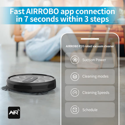 Airrobo Robot Vacuum Cleaner With 2800Pa Suction Power, App Control, 120 Mins Runtime, Selfcharging Robotic Vacuum Cleaner For Low Carpet, Pet Hair, Hard Floors, P20