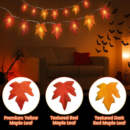 Fall String Lights Thanksgiving Decorations: 6 Pack Maple Leaf Garland with Lights Total 60ft 120 LED Orange Bulbs Battery Operated Fall Decor for Home Indoor Outdoor Room Autumn Harvest Halloween