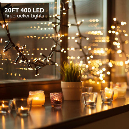 Cluster Lights Christmas, 400 Led Christmas Lights 49FT Fairy Lights Green Wire 8 Modes Cluster Lights Timer Remote Plug in Twinkle Fairy Lights for Bedroom Xmas Tree Garland Window Party