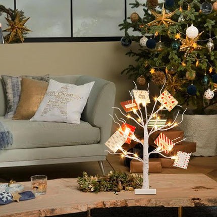 PEIDUO Christmas Decorations, 22 Inch Card Tree Holder with 8 Clips and 8 Christmas Cards, Lighted Tabletop Money Tree, for Christmas,Birthday Wedding,Battery Powered, 6H/18H Timer (White)