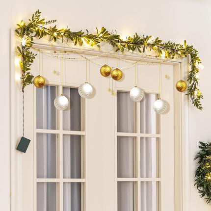 Ethlomoer 6.4FT Prelit Christmas Garland, Olive Garland with Fiber, Battery Operated Lighted Garland with 20 LED Lights&Timer, Green Garland for Mantle Stairs Wall Christmas Decorations Indoor Outdoor