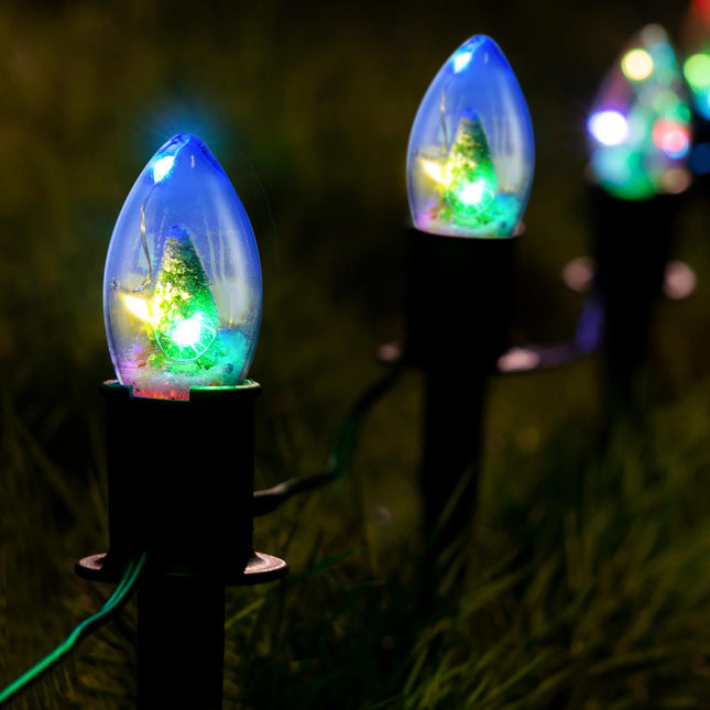 C9 Christmas Pathway String Lights with 20 Christmas Tree Light Bulb Decor- 24.5ft LED Christmas Path Marker Light with 20 Stakes Connectable Outdoor Walkway Lights for Xmas Lawn Yard Garden(20 Light)