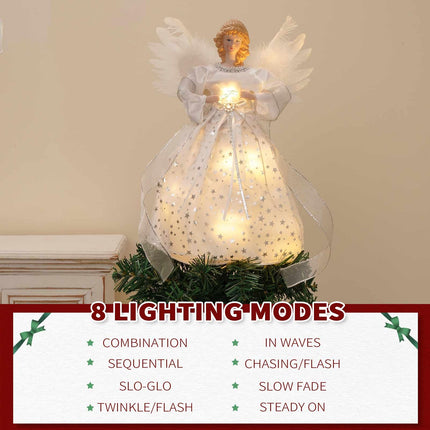 Christmas Angel Tree Topper, Tree Topper Angel with Lights, 8 Modes Christmas Tree Ornament with Timer, Battery Operated Lighted Treetop Ornaments Indoor Christmas Decorations