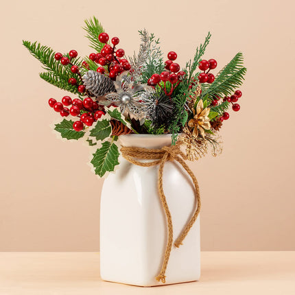 20 Pack Christmas Red Berry Picks Stems 10 Styles 5-11Inch Pine Picks and Sprayss for Christmas Tree Wreath ing Props Winter Holiday