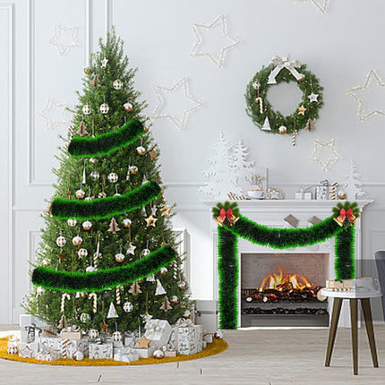 50 FT/15M Long Snowy Green Artificial Christmas Tinsel Garland Decorations DIY for Xmas Tree,Fireplace Mantel,Stairs Railing Outdoor Indoor Holiday Decor (White)