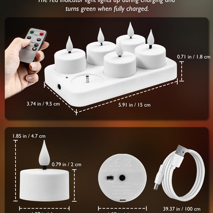 Homemory Rechargeable Tea Lights Flameless Candles with Remote Timer, Battery Operated LED Tealight Candles, USB Candles for Wedding Table Centerpiece Reception Banquet Christmas Halloween, 12-Pack