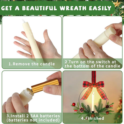 Lighted Christmas Kitchen Cabinet Wreath with Ribbon Bow Xmas Wreath LED Lights Farmhouse Artificial Cabinet Hanging Artificial Wreath Christmas Decorations for Door Wall Christmas Party
