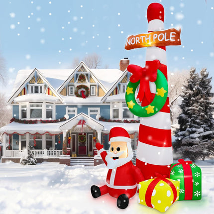 TURNMEON 12 Feet Giant Christmas Inflatable Outdoor Decorations North Pole Guidepost with Wreath Santa Claus Box Built-in LED Lights Blow Up Lawn Outside Yard Garden Party Decor