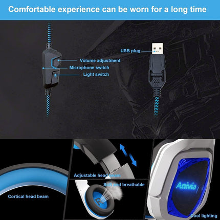 New Updated Wired Over-Ear Headphones - USB 7.1 Gaming Headset with Microphone, Stereo Surround Sound, Noise Isolating, Bass, LED Lights for PC Computer Mac