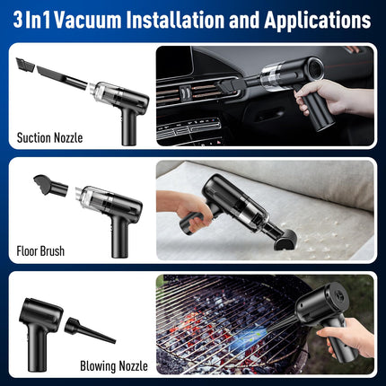 Uniqus Mini Vacuum Cleaner, Handheld Vacuum Cordless Rechargeable, Portable Car Vacuum With Brushless Motor, 12000Pa High Power 3 In 1 Sucking & Blowing Small Vacuum Desk Vacuum For Car, Home, Office