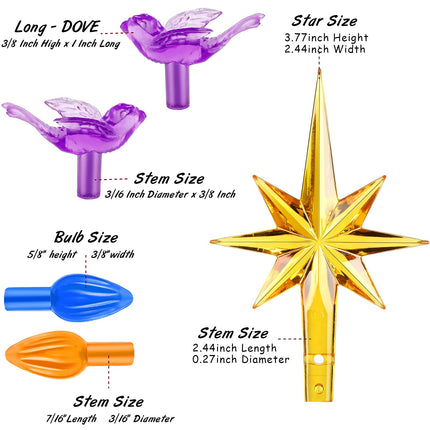 206 Pieces Plastic Ceramic Christmas Tree Lights Set Includes 100 Ceramic Tree Replacement Lights Ornaments 100 Plastic Christmas Tree Bird Lights 6 Stars Replacement Tree Bulb (Classic Colors)