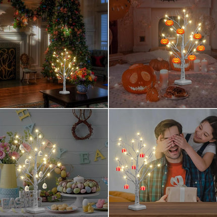 Anycosy Tabletop Birch Christmas Tree, 2Ft 24 LED Warm White Lights Lighted Birch Tree, Battery/USB Operated Artificial Tree Lamp for Indoor Christmas Decorations Mantel Home Decor
