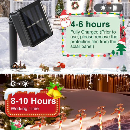 Solar Christmas Pathway Lights, 12Pack, 72LED, 8 Light Modes, Water-Resistant, Santa Sleigh and Reindeer Outdoor Decoration, Christmas Yard Lights, Christmas Lawn Decorations for Outdoors