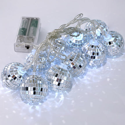 BBTO 2 Inch LED Disco Ball Decorations Mirror Lighted Disco Balls String Lights Mini Disco Ball Christmas Tree Ornaments for Xmas 70s Disco Party Supplies(Silver)