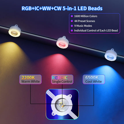 Permanent Outdoor Lights,100ft with 72 RGB+IC+Warm White+Cool White Eaves Lights,IP67 Waterproof Permanent Outdoor Lighting led,for Halloween Christmas, Work with Alexa, Google
